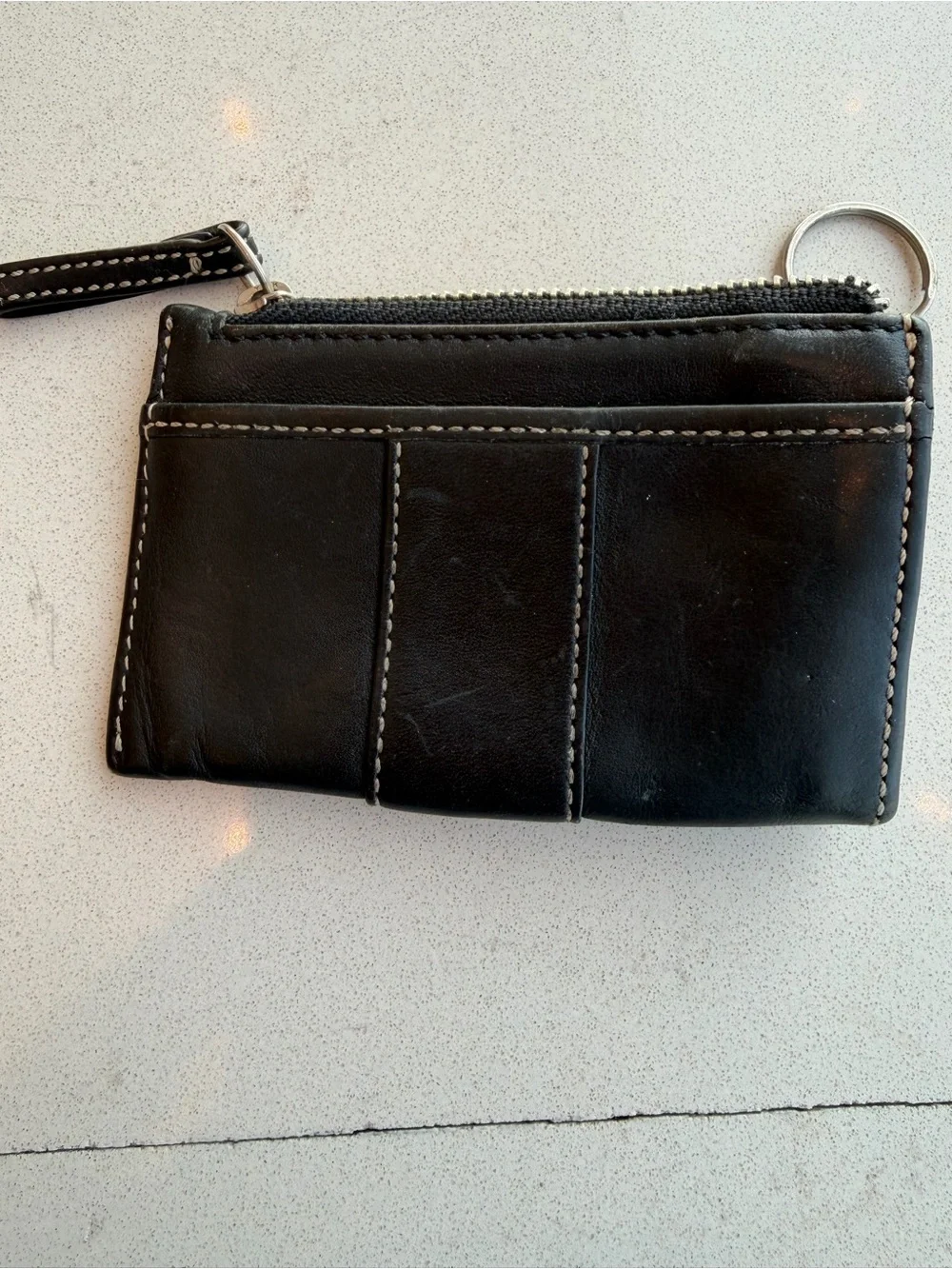 Coach Black Leather Zip Card Case Keychain